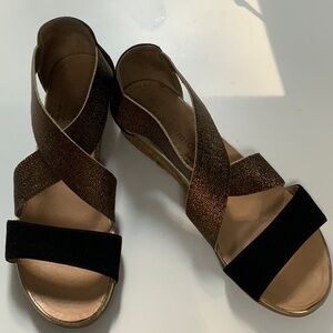 Black and gold espadrille wedge